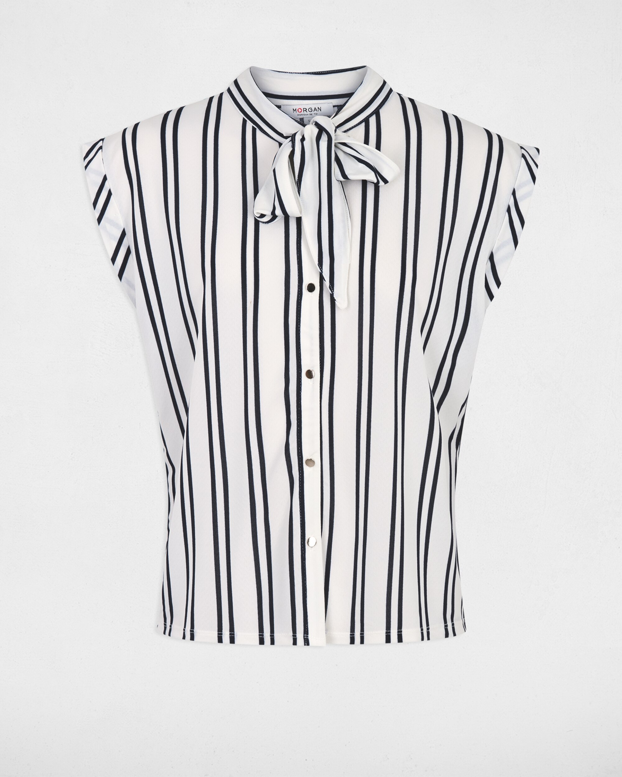 Blusa de mujer sin mangas con lazo - Morgan - Blanco / Negro Blanco / Negro-5