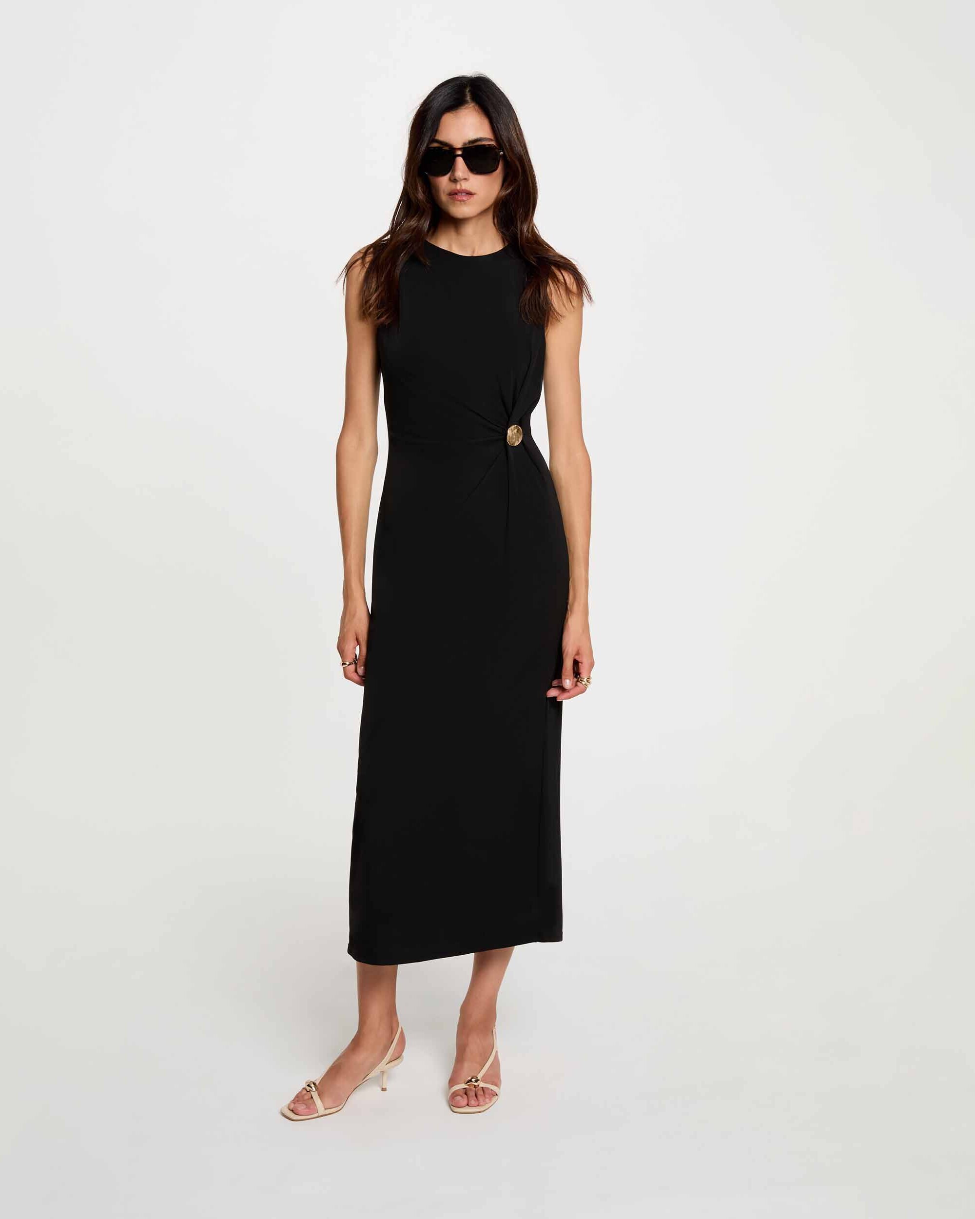 Vestido largo con cintura con hebilla - Morgan - Negro Negro-3