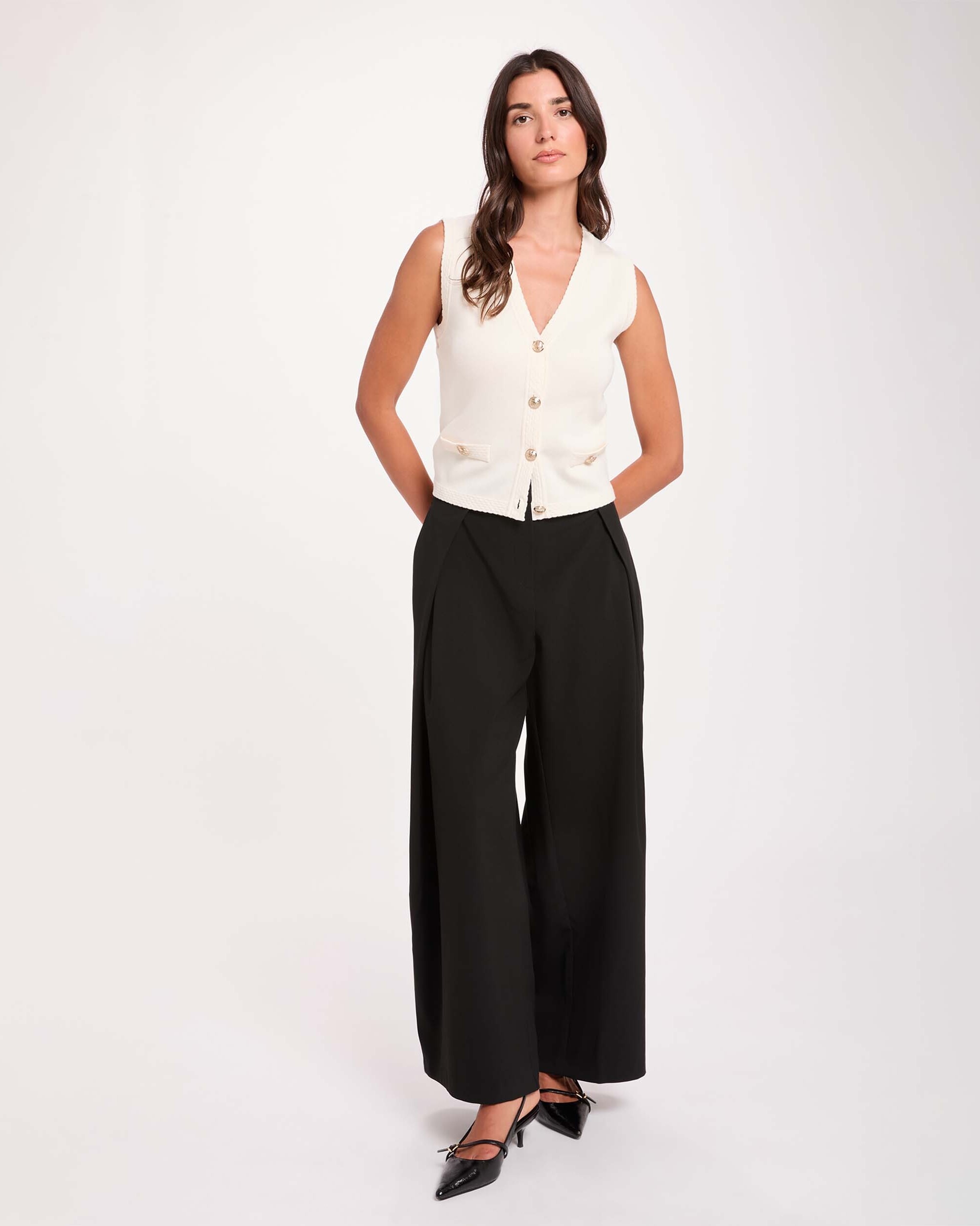Pantalones de vestir de mujer de tiro alto - Morgan - Negro Negro-3