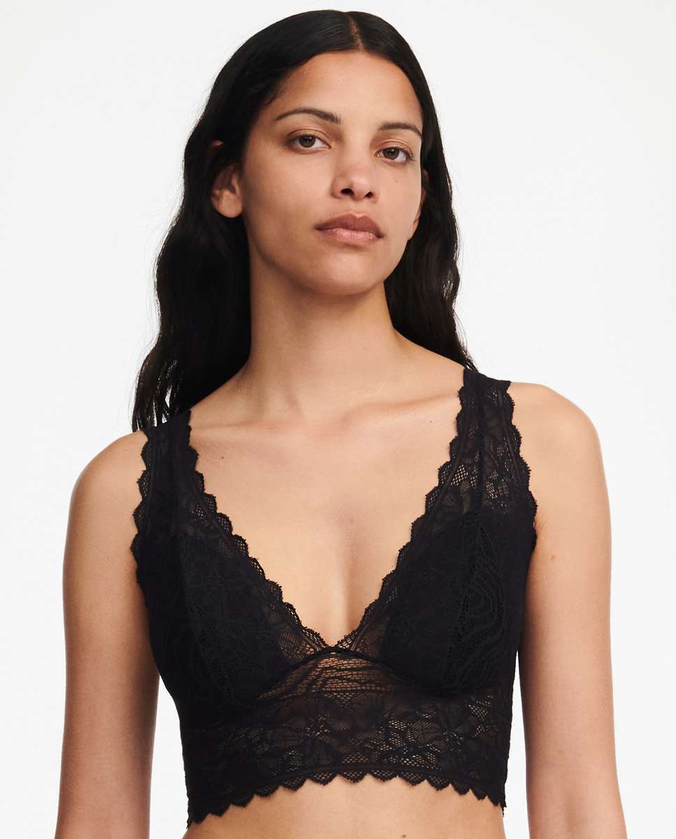 Sujetador sin aro de mujer preformado con encaje y tejido ultra suave línea floral touch - Chantelle - Negro Negro-1