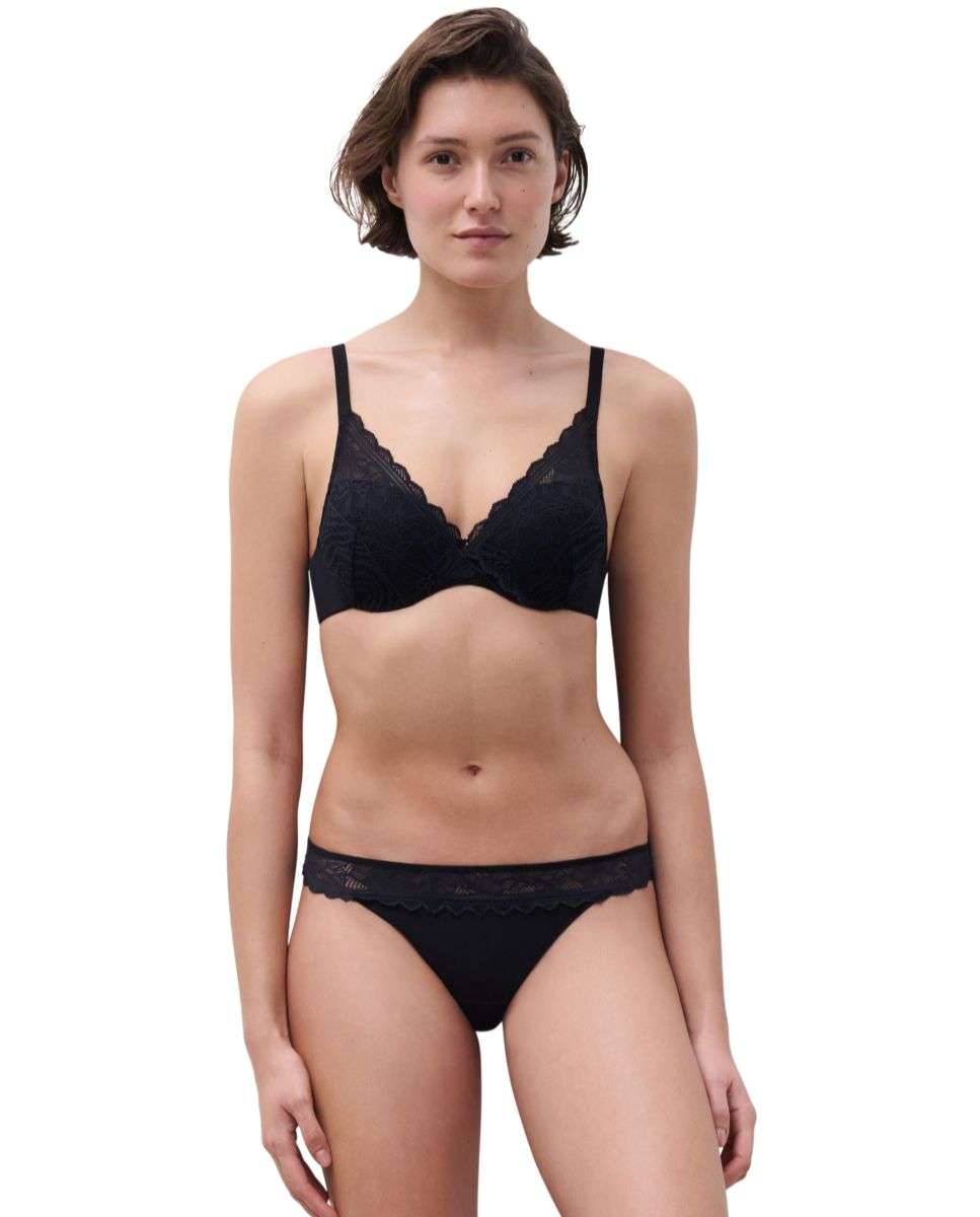 Sujetador de mujer preformado de tejido memory y encaje suave de la línea floral touch - Chantelle - Negro Negro-3