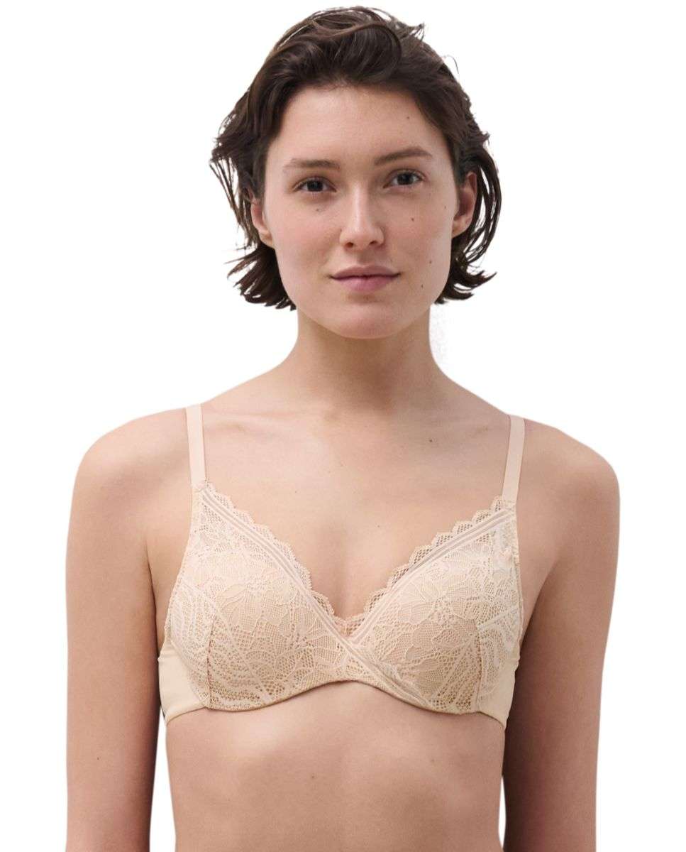 Sujetador de mujer preformado de tejido memory y encaje suave de la línea floral touch - Chantelle - Beige Beige-1