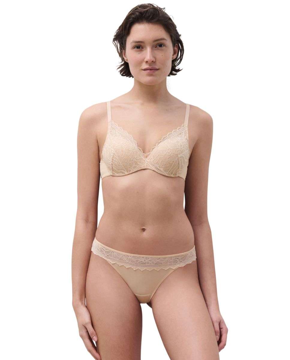 Sujetador de mujer preformado de tejido memory y encaje suave de la línea floral touch - Chantelle - Beige Beige-3