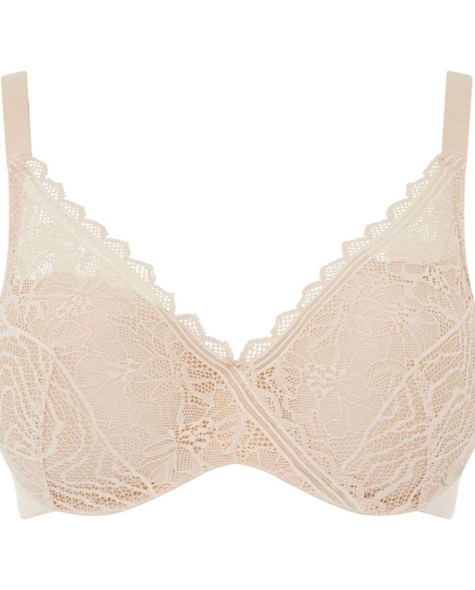 Sujetador de mujer preformado de tejido memory y encaje suave de la línea floral touch - Chantelle - Beige Beige-4