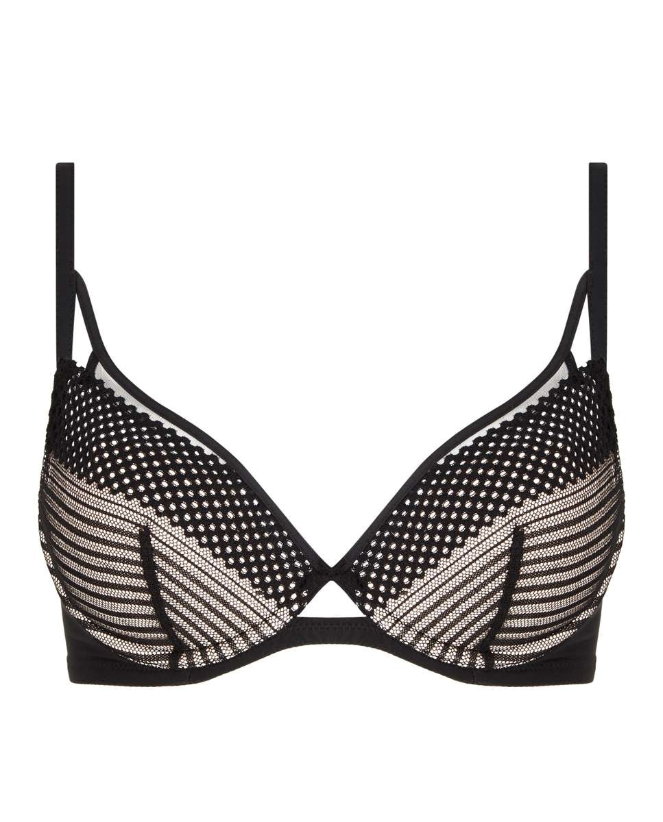 Sujetador con relleno y efecto realce con encaje gráfico y tul línea Play - Chantelle - Negro Negro-4