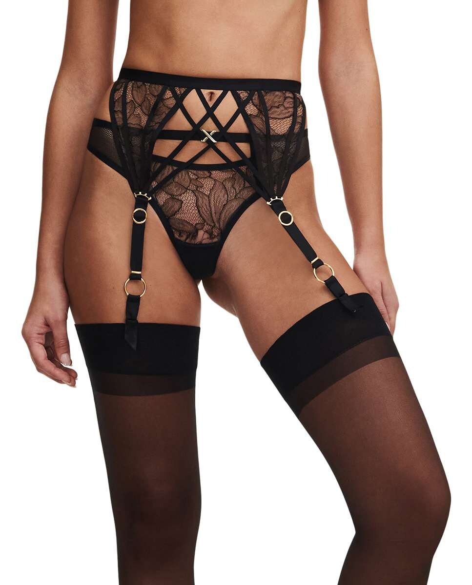 Liguero con encaje leavers y lazos bondage línea Xquisite