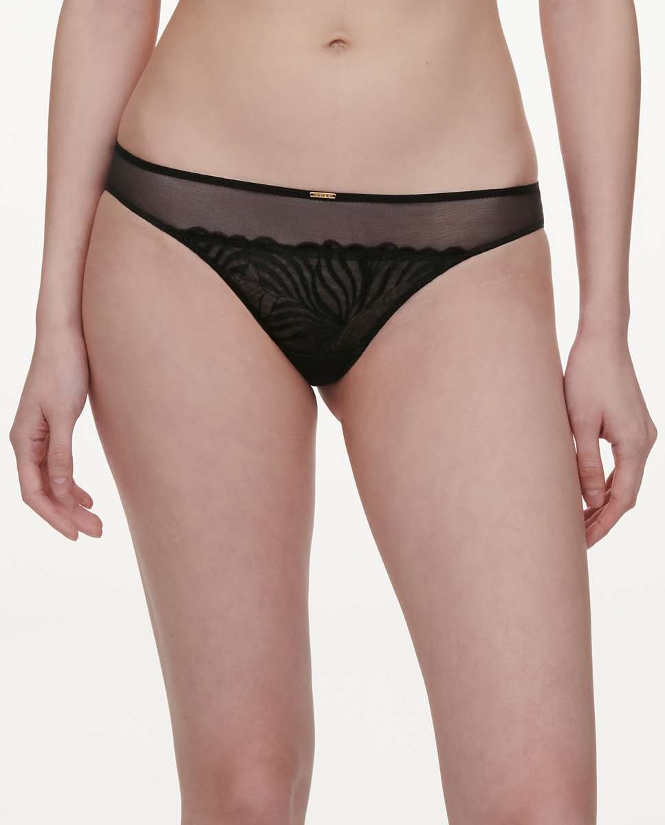 Tanga de mujer con encaje floral y transparencias línea legend - Chantelle - Negro Negro-1