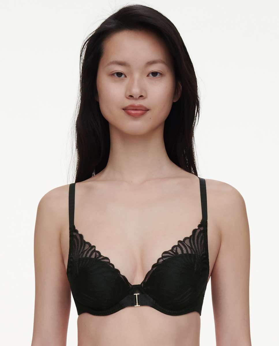 Sujetador con relleno y efecto realce con encaje floral y transparencias línea Legend - Chantelle - Negro Negro-1