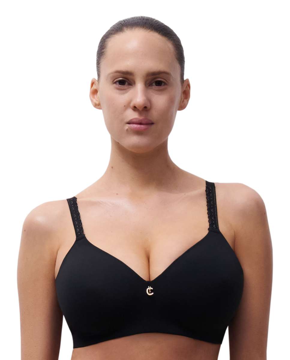 Sujetador sin aros de mujer con relleno con malla de nido de abeja de la línea romance - Chantelle - Negro Negro-1