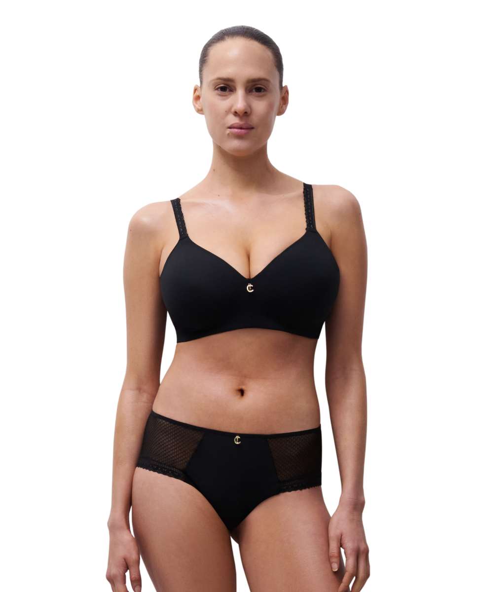 Sujetador sin aros de mujer con relleno con malla de nido de abeja de la línea romance - Chantelle - Negro Negro-3