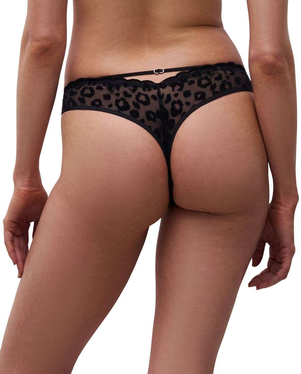 Tanga de mujer con animal print de terciopelo de la línea girls - Chantelle - Negro Negro-2
