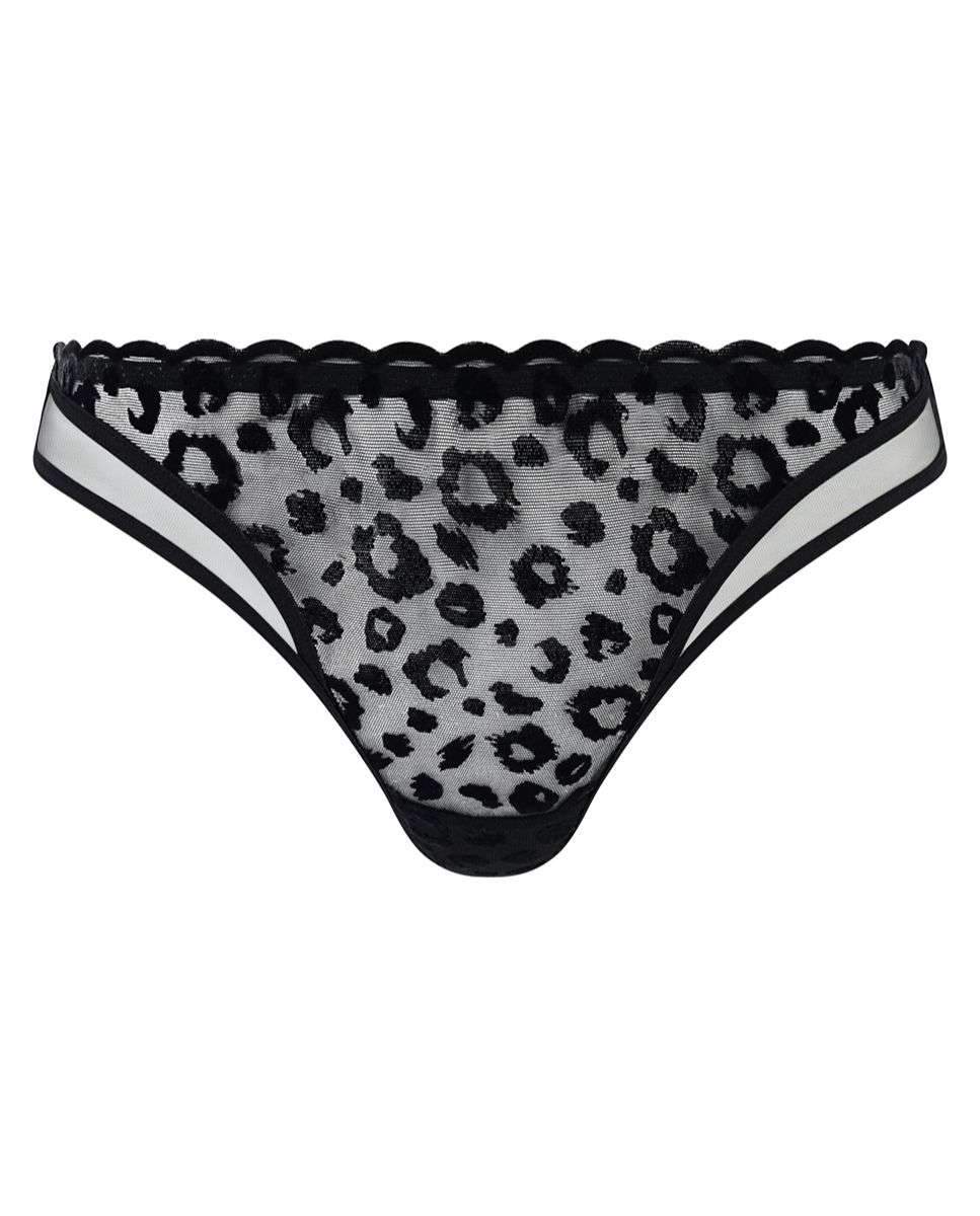 Tanga de mujer con animal print de terciopelo de la línea girls - Chantelle - Negro Negro-3