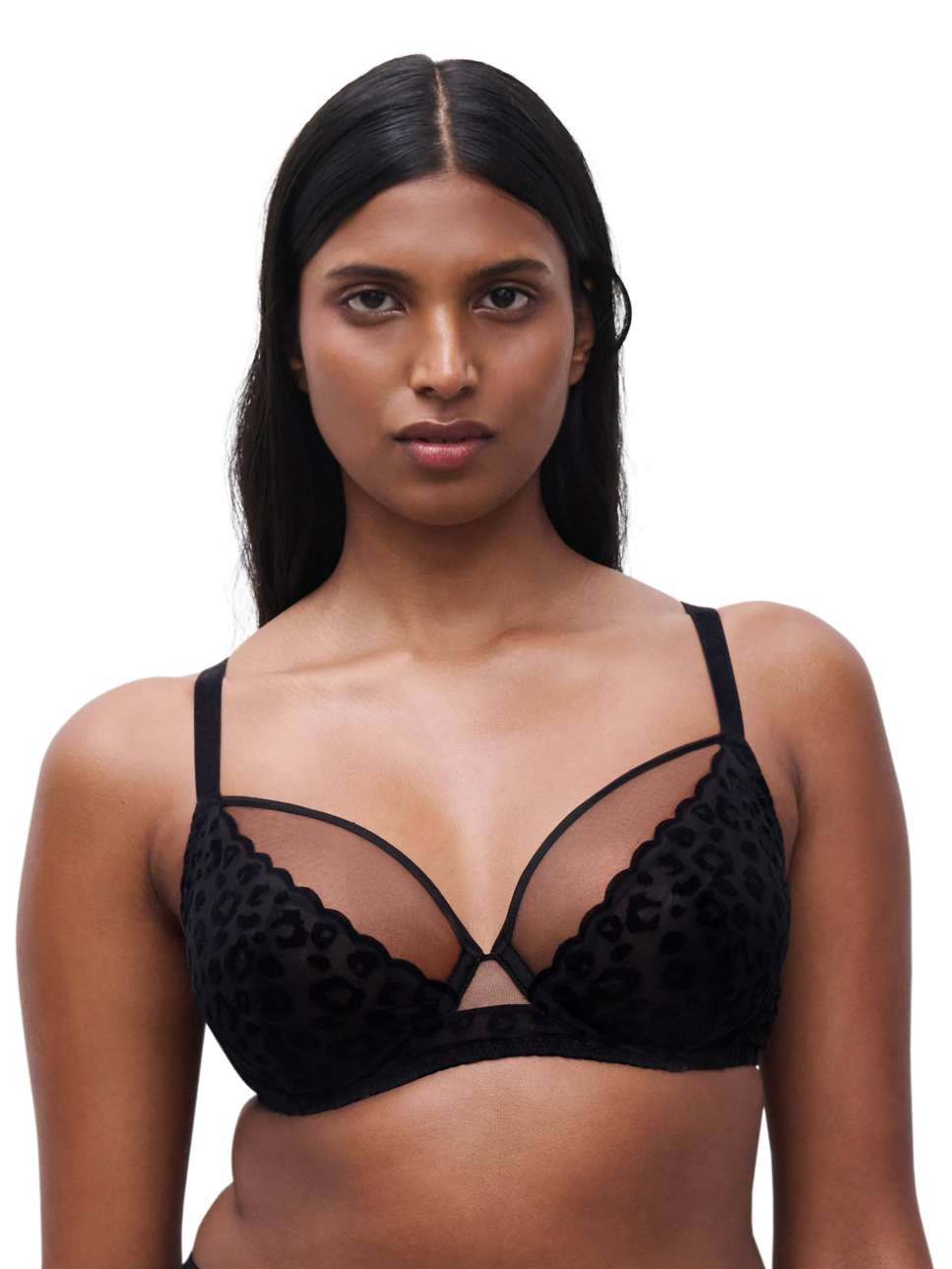 Imagen 0 de Sujetador con aro cubriente con animal print de terciopelo de la línea Girls Negro