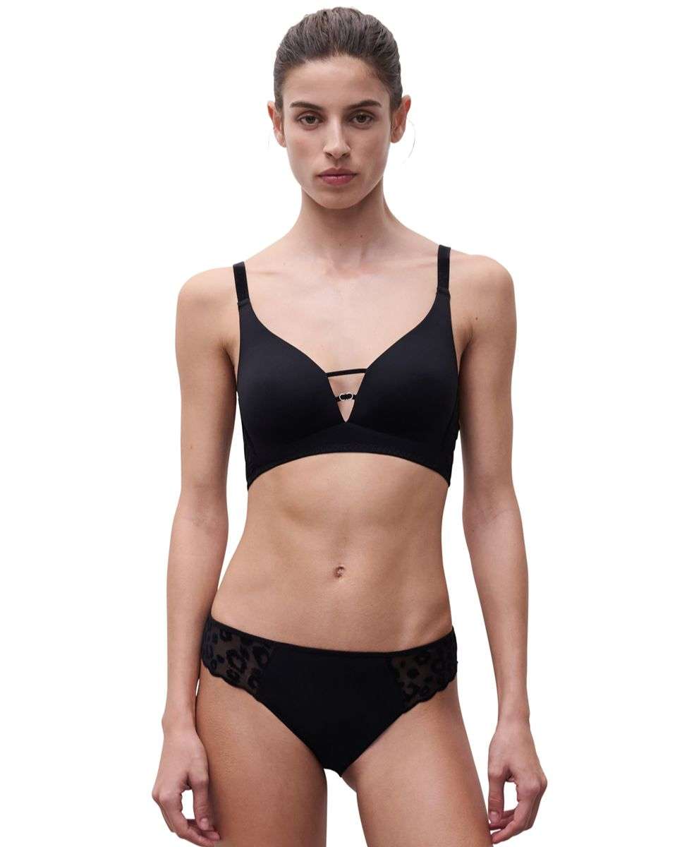 Sujetador sin aros de mujer con relleno con animal print de terciopelo línea girls - Chantelle - Negro Negro-3