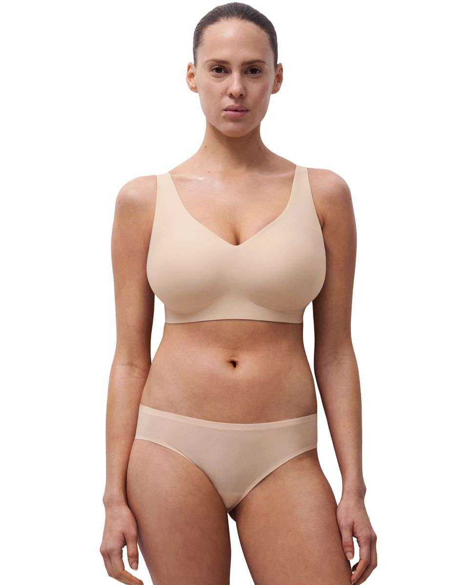 Sujetador sin aros de mujer con escote v de alta sujeción de la línea soft stretch power - Chantelle - Beige Beige-3