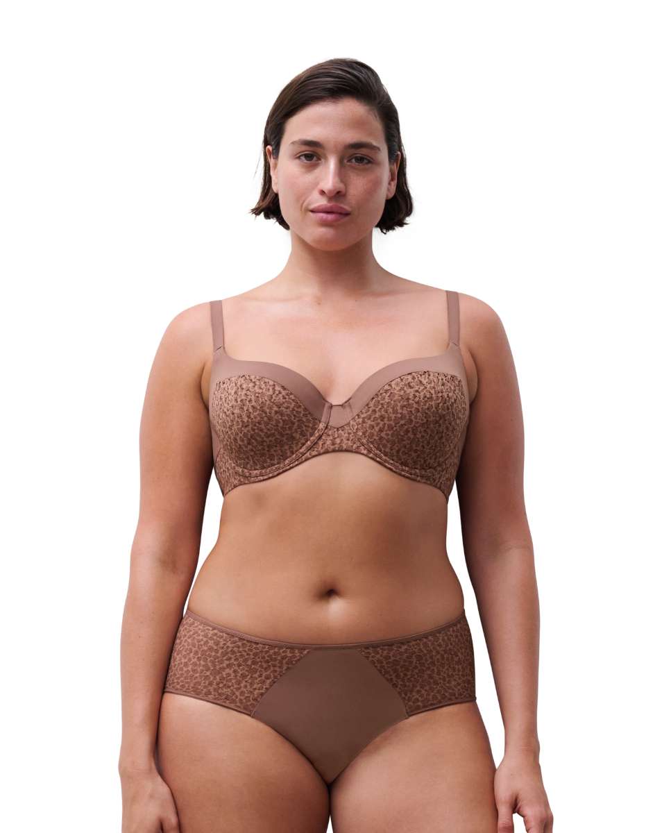 Sujetador con aro cubriente con relleno en encaje floral línea norah - Chantelle - Marrón Marrón-3