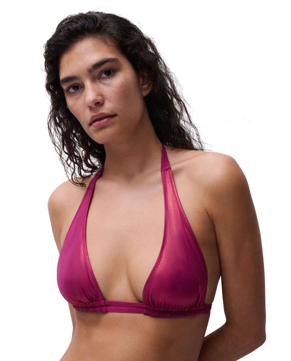 Imagen 0 de Top de bikini con aros efecto realce sin relleno y tejido de brillante de la línea chantelle pulp metallic Rosa