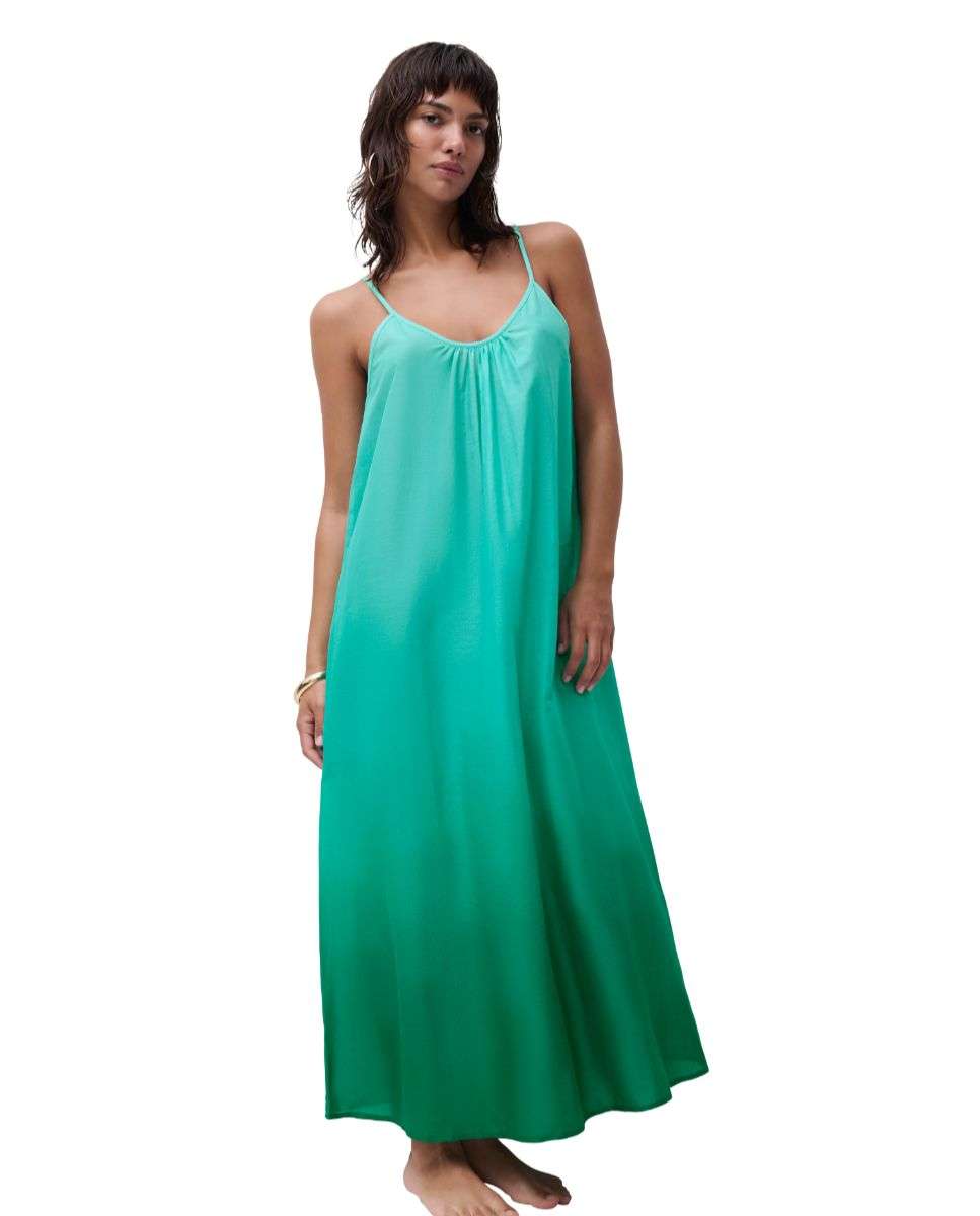 Imagen 0 de Vestido de playa largo de tirantes en estampado degradado de la línea aurora Turquesa