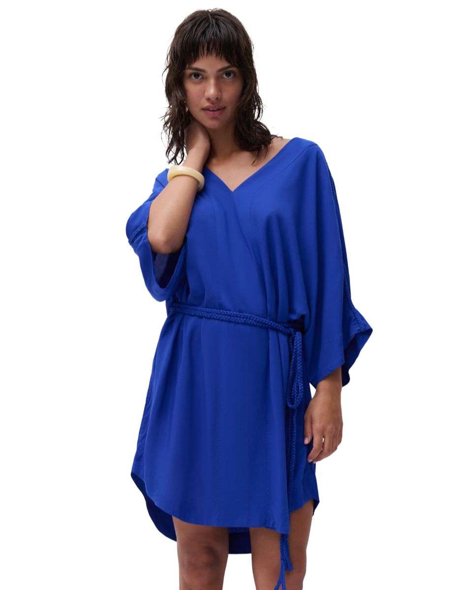 Chantelle - Vestido de playa corto de manga corta en color liso de la línea Influence.