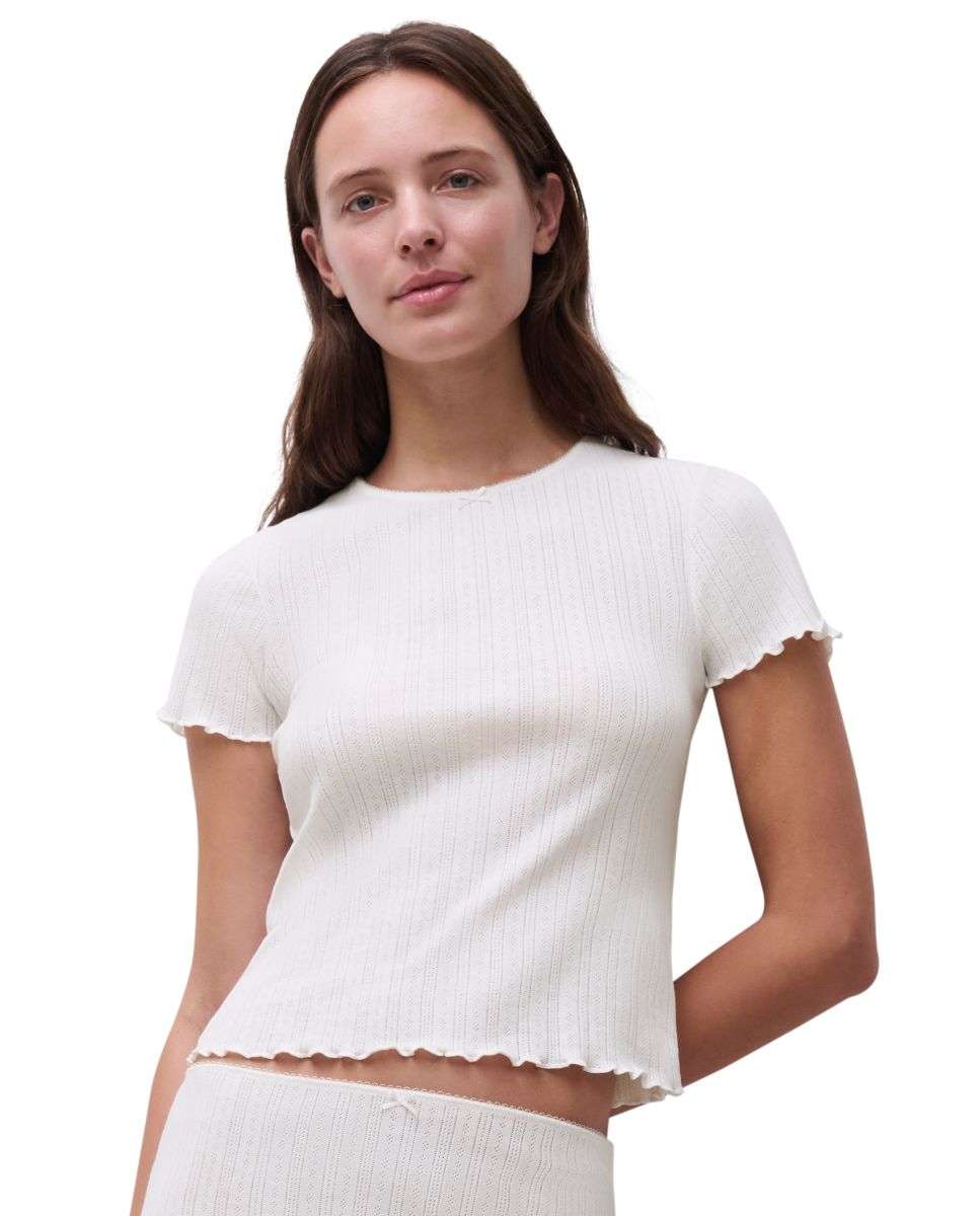 Camiseta de pijama de manga corta de "pointelle" línea lovie - Chantelle - Crudo Crudo-2