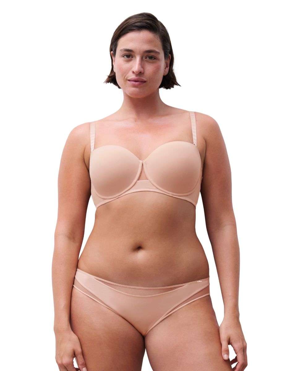 Imagen 3 de Sujetador bandeau de mujer con aros, relleno y superposiciones ultraplanas línea edge - Chantelle - Nude Nude