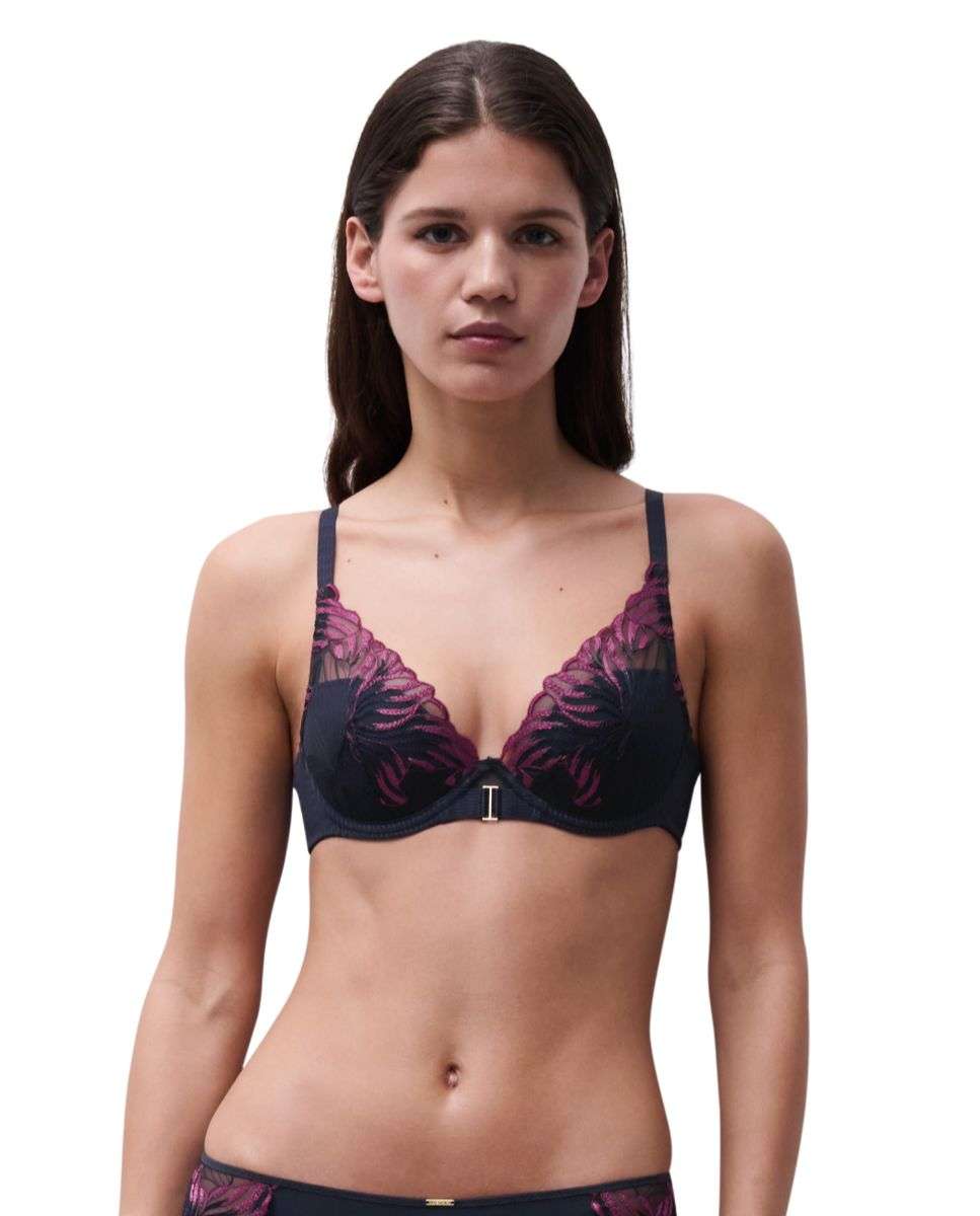 Imagen 0 de Sujetador con relleno y efecto realce con encaje floral y transparencias línea Legend Azul marino