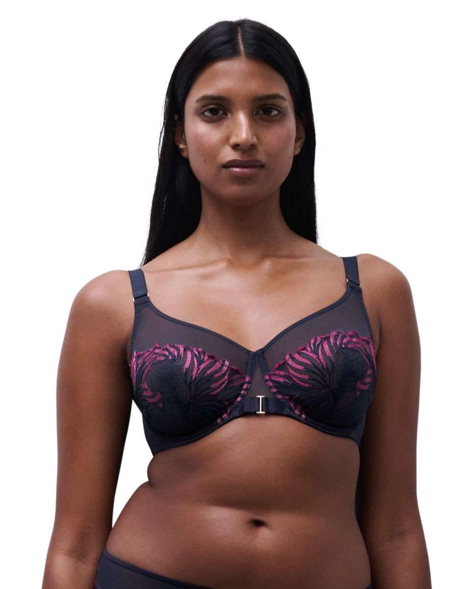 Sujetador con aros de mujer de capacidad con encaje floral y transparencias línea legend - Chantelle - Azul marino Azul marino-1