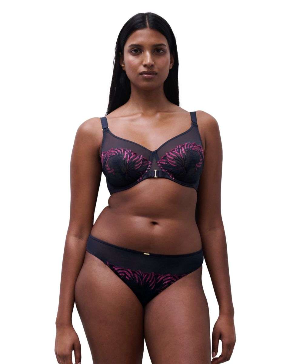 Sujetador con aros de mujer de capacidad con encaje floral y transparencias línea legend - Chantelle - Azul marino Azul marino-3