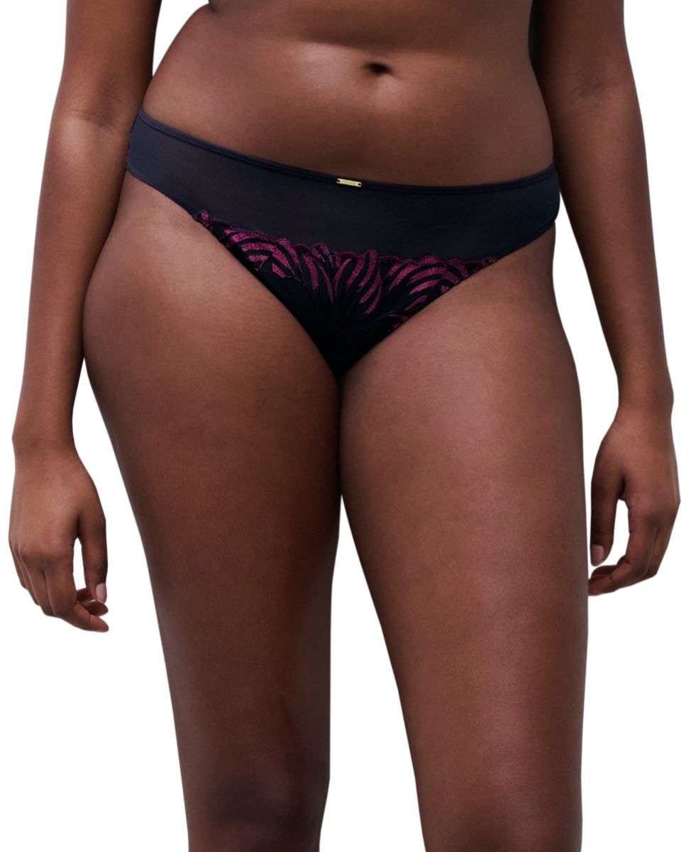 Tanga de mujer con encaje floral y transparencias línea legend - Chantelle - Azul marino Azul marino-1