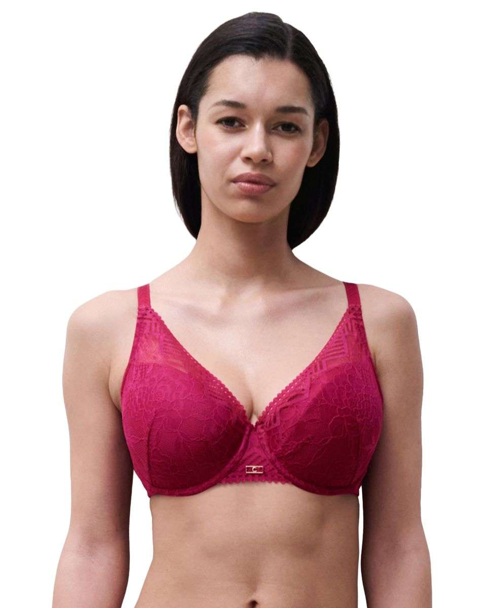 Sujetador con relleno y efecto realce con encaje línea Origins - Chantelle - Rojo cereza Rojo cereza-1