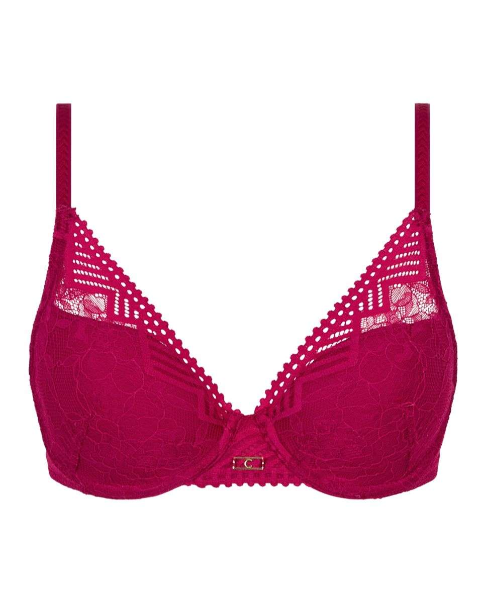 Sujetador con relleno y efecto realce con encaje línea Origins - Chantelle - Rojo cereza Rojo cereza-5