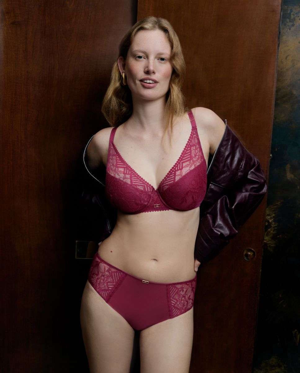 Sujetador con relleno y efecto realce con encaje línea Origins - Chantelle - Rojo cereza Rojo cereza-4