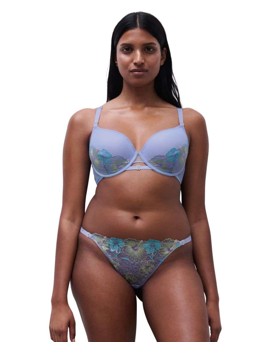 Sujetador con aro de mujer cubriente con relleno y bordado floral y anima pint línea daydream - Chantelle - Azul Azul-3