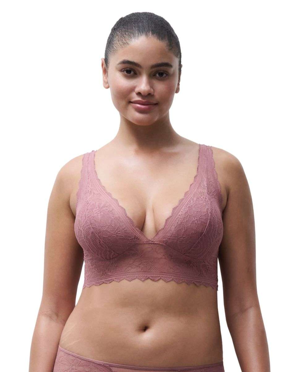 Imagen 0 de Sujetador sin aro de mujer preformado con encaje y tejido ultra suave línea floral touch Rosa