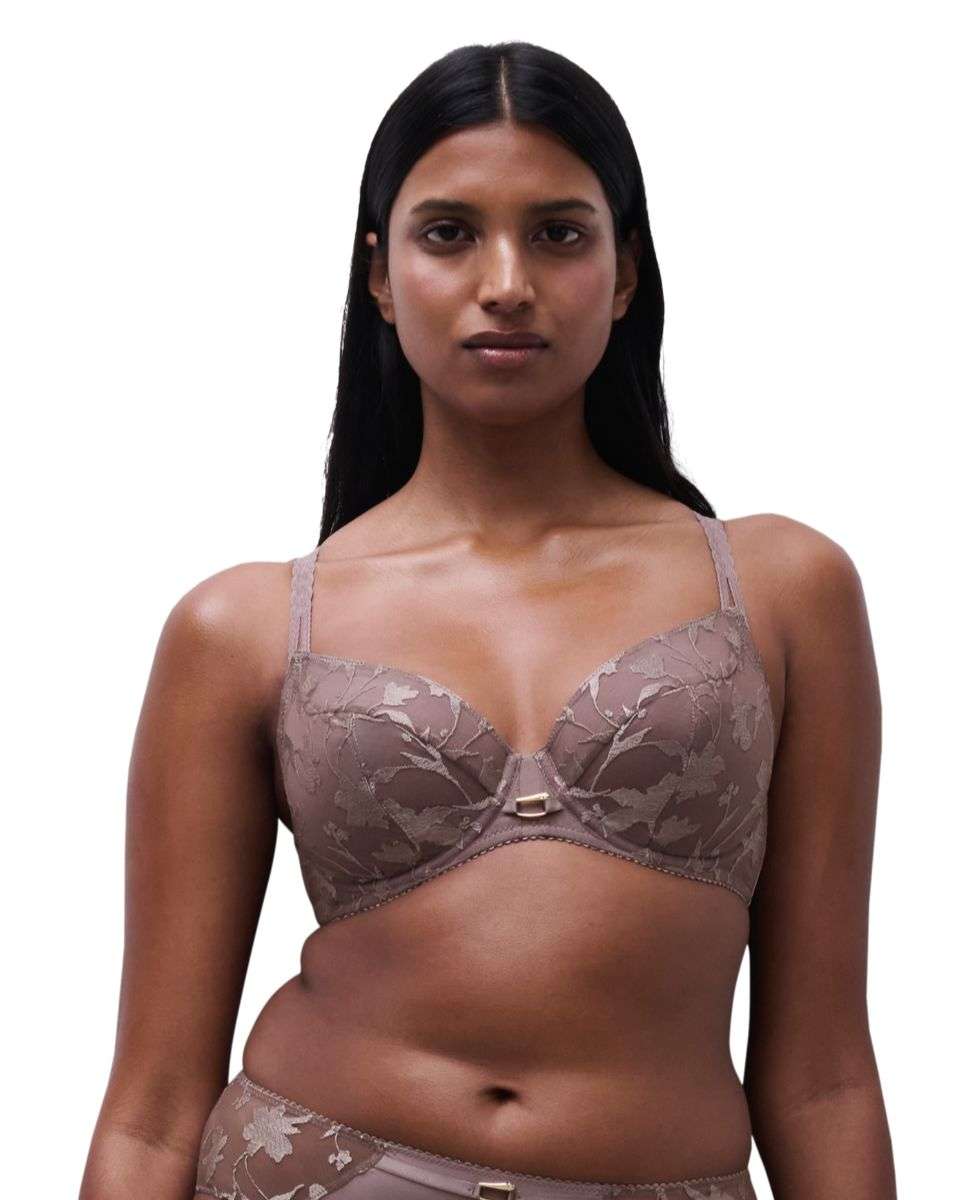 Sujetador con aro de mujer de capacidad con encaje floral y tul línea idyll - Chantelle - Topo Topo-1