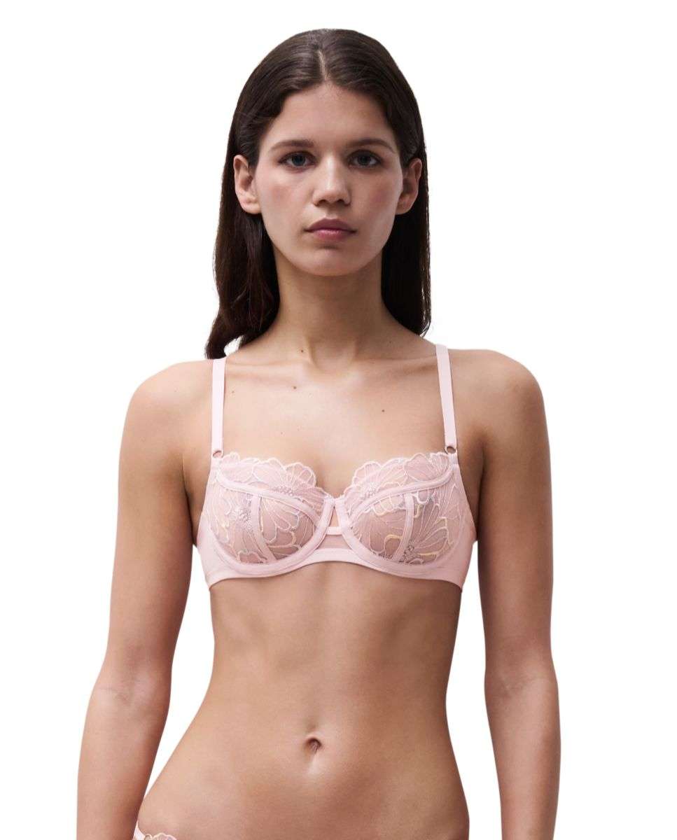Imagen 0 de Sujetador balconette con aros de mujer con bordado de "maxi-margarita" línea lush Rosa claro