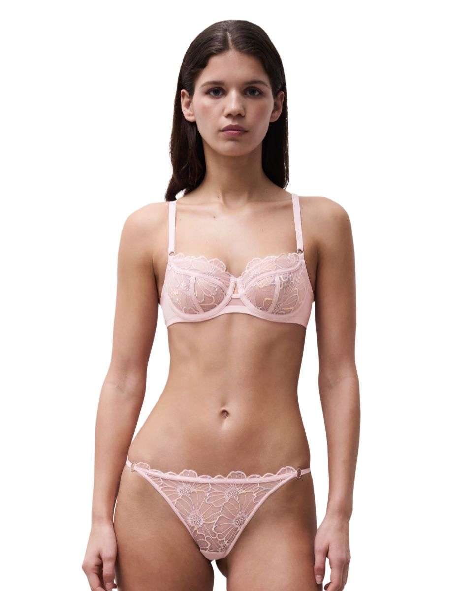 Sujetador balconette con aros de mujer con bordado de "maxi-margarita" línea lush - Chantelle - Rosa claro Rosa claro-3