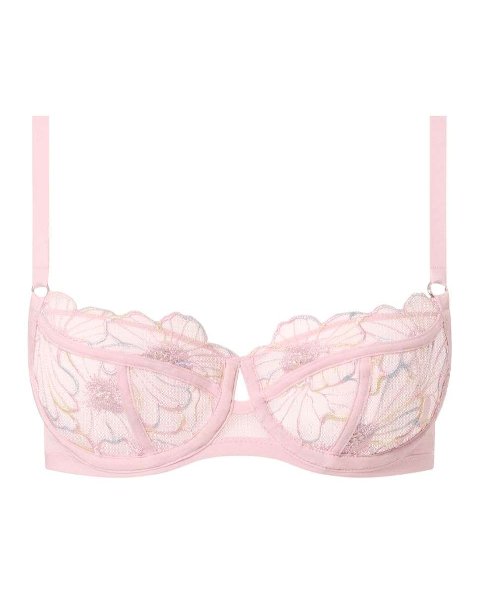 Sujetador balconette con aros de mujer con bordado de "maxi-margarita" línea lush - Chantelle - Rosa claro Rosa claro-4