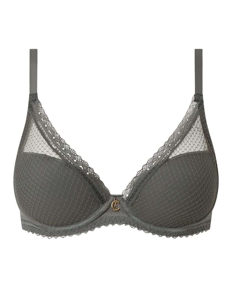 Sujetador con aro de mujer, con relleno y efecto realce de encaje y malla nido de abeja de la línea romance - Chantelle - Kaki Kaki-5