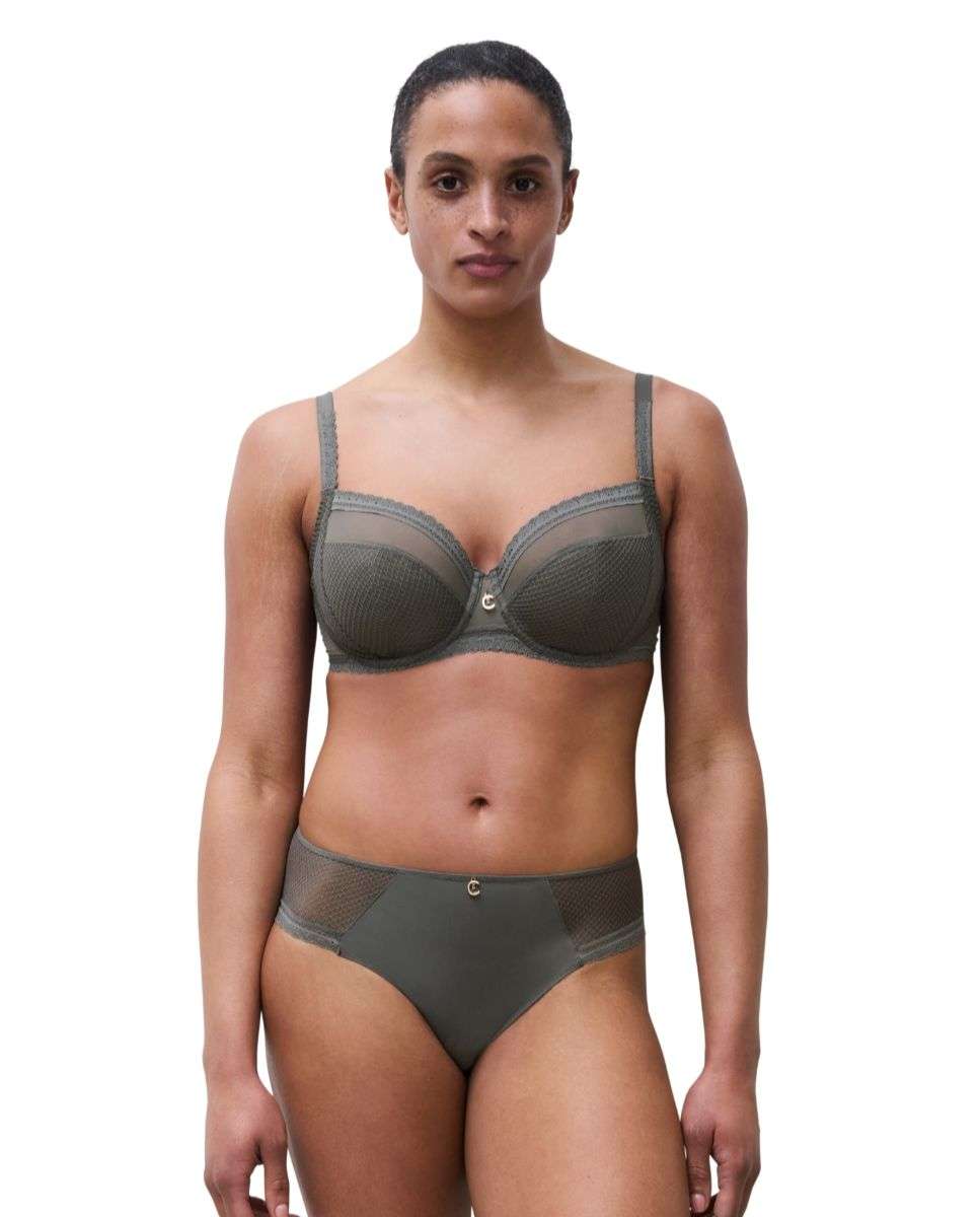 Sujetador con aro de mujer muy cubriente con malla de nido de abeja de la línea romance - Chantelle - Kaki Kaki-3