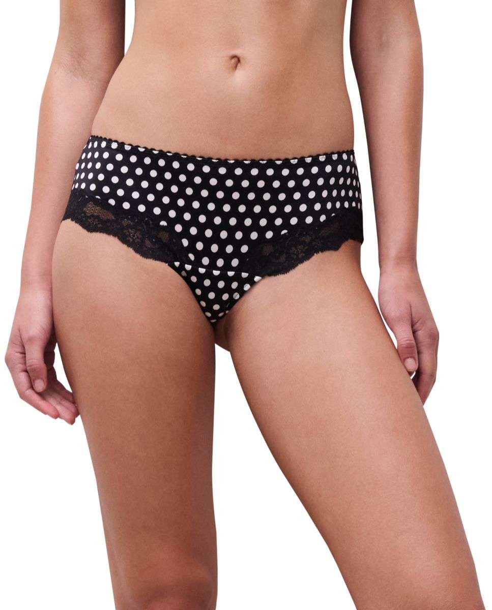 Culotte de mujer de encaje barroco y punto satinado de la línea gloss - Chantelle - Negro / Blanco Negro / Blanco-1