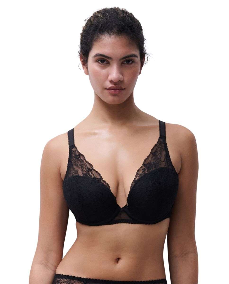 Sujetador con aros con relleno y efecto realce de mujer con encaje floral suave con un diseño moderno y cómodo de la línea kiss - Chantelle - Negro Negro-1