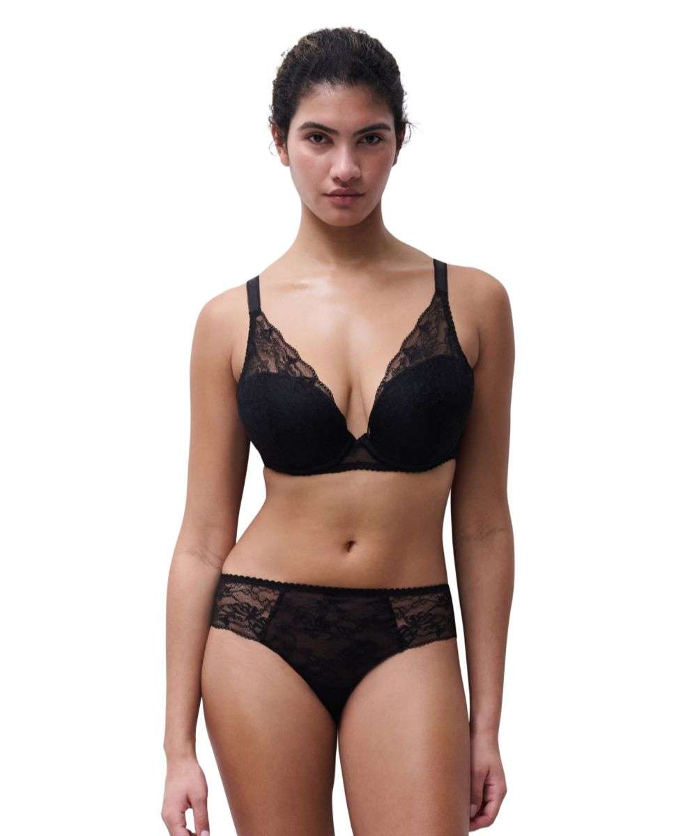 Sujetador con aros con relleno y efecto realce de mujer con encaje floral suave con un diseño moderno y cómodo de la línea kiss - Chantelle - Negro Negro-3