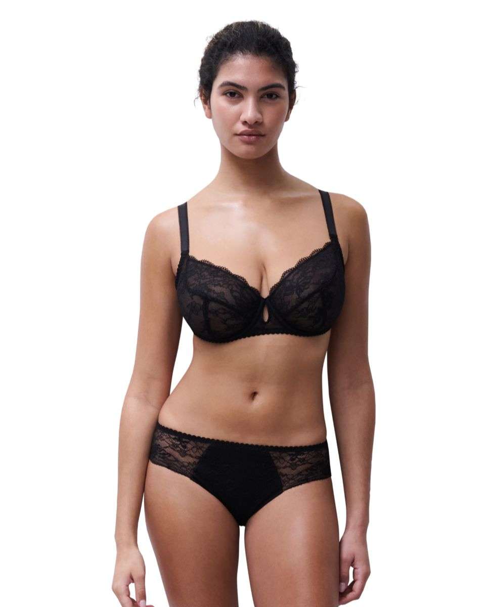Sujetador con aros cubriente de mujer con encaje floral suave con un diseño moderno y cómodo de la línea kiss - Chantelle - Negro Negro-3
