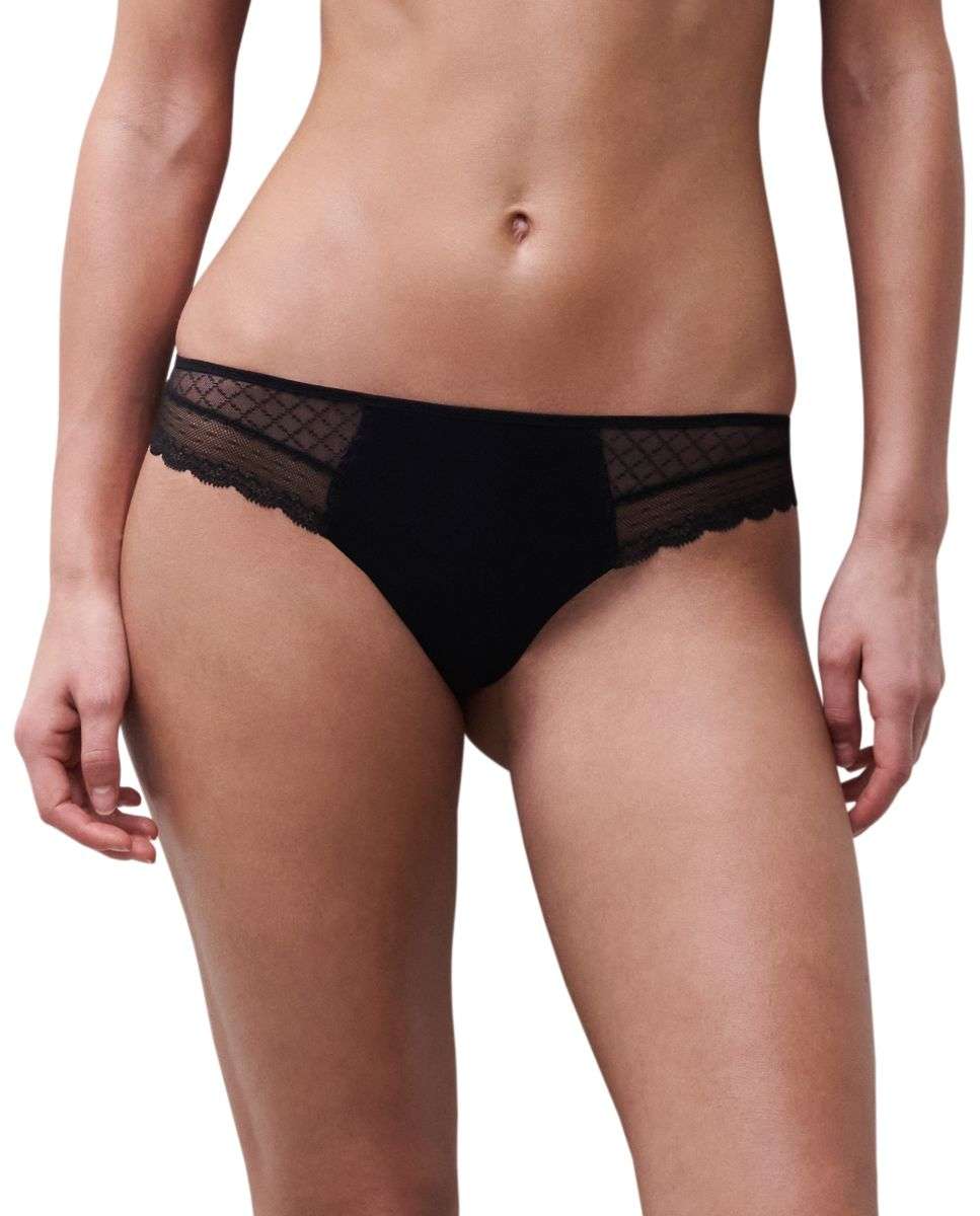 Imagen 0 de Tanga de mujer con tul sin costuras línea norah chic Negro