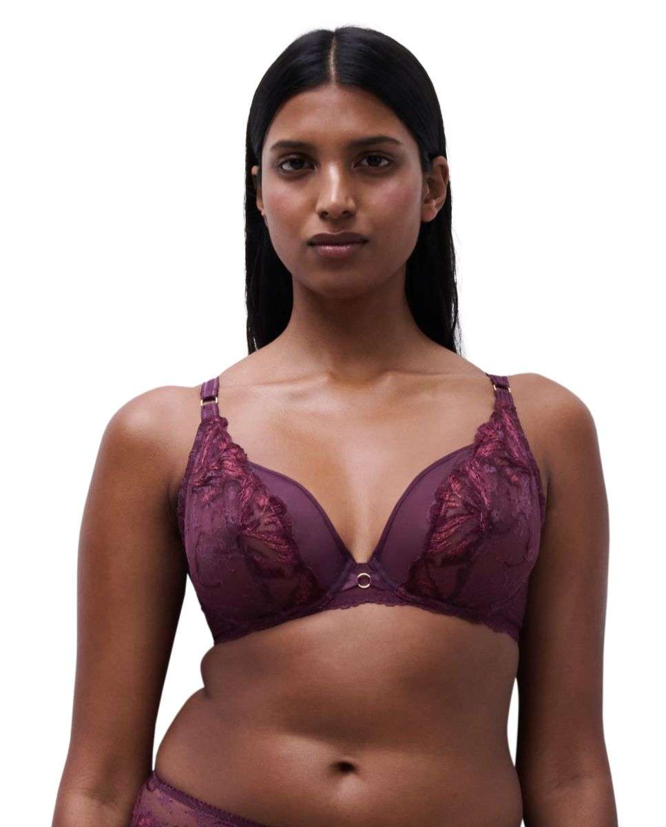 Sujetador con aros cubriente de mujer con transparencias y texturas de alta costura de la línea illusion - Chantelle - Berenjena Berenjena-1