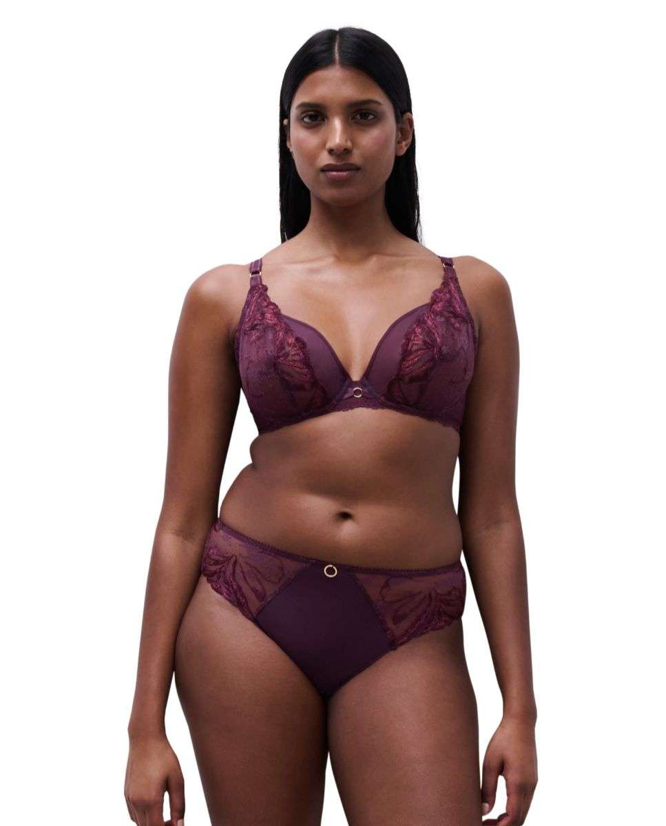 Sujetador con aros cubriente de mujer con transparencias y texturas de alta costura de la línea illusion - Chantelle - Berenjena Berenjena-3