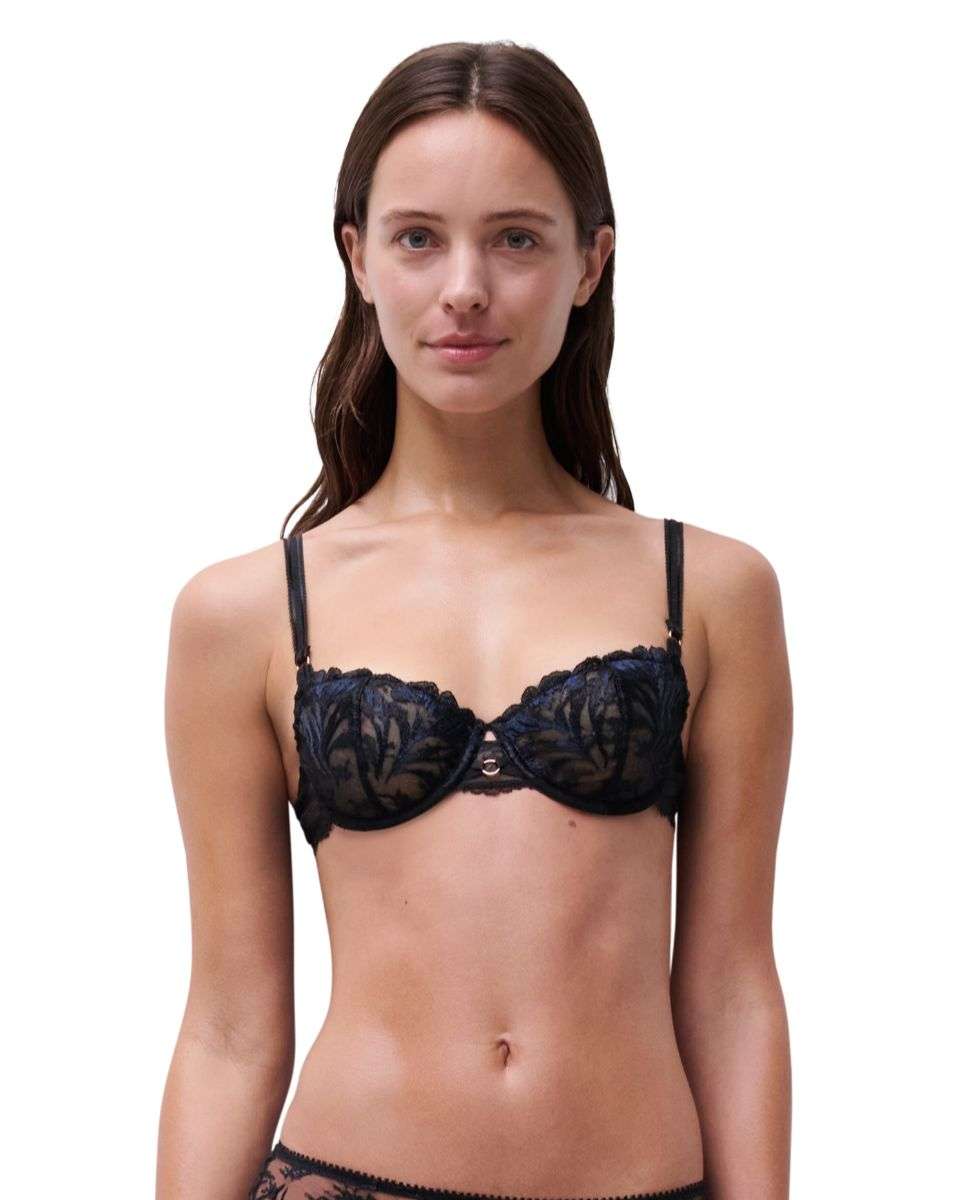 Sujetador balconette con aros de mujer con transparencias y texturas de alta costura de la línea illusion - Chantelle - Negro Negro-1