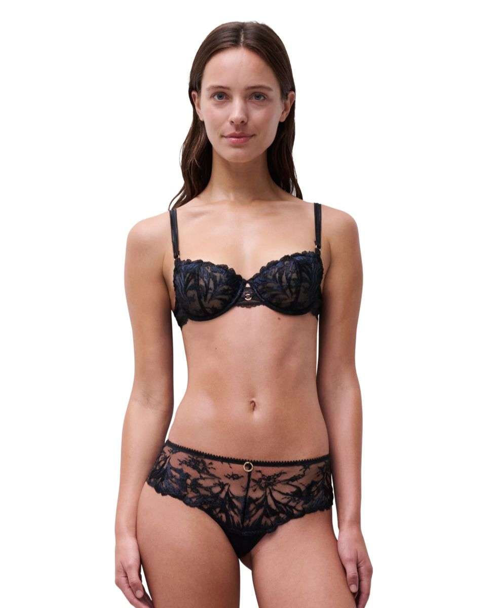 Sujetador balconette con aros de mujer con transparencias y texturas de alta costura de la línea illusion - Chantelle - Negro Negro-3