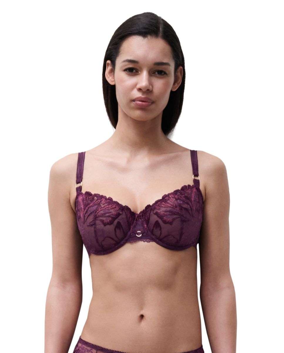 Sujetador balconette con aros de mujer con transparencias y texturas de alta costura de la línea illusion - Chantelle - Berenjena Berenjena-1